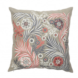 Set Of Two 20" X 20" Gray Floral Zippered 100% Cotton Throw Pillow
