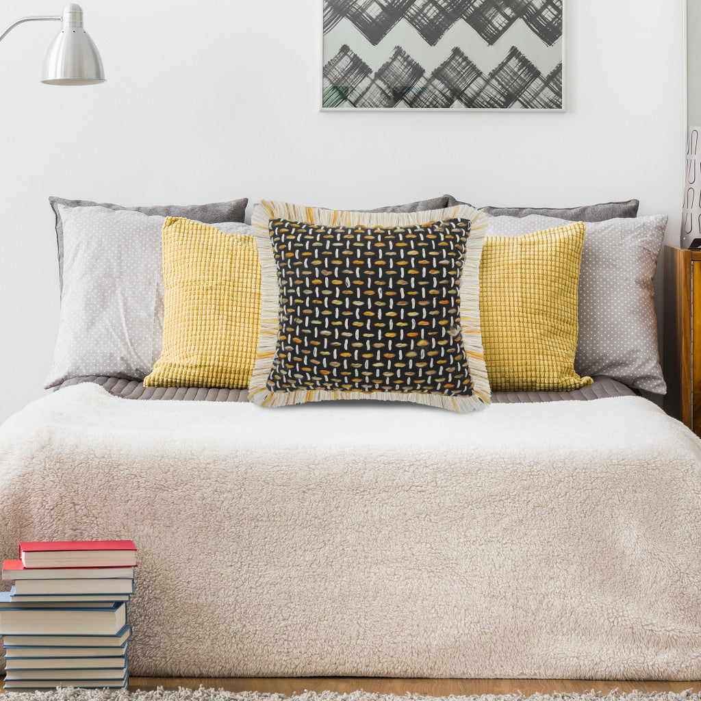 Set Of Two 20" X 20" Black Geometric Zippered Polyester And Cotton Blend Throw Pillow