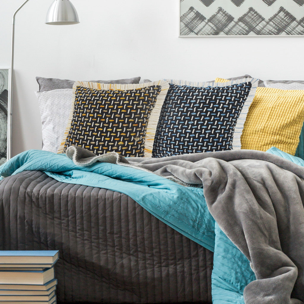 Set Of Two 20" X 20" Black Geometric Zippered Polyester And Cotton Blend Throw Pillow