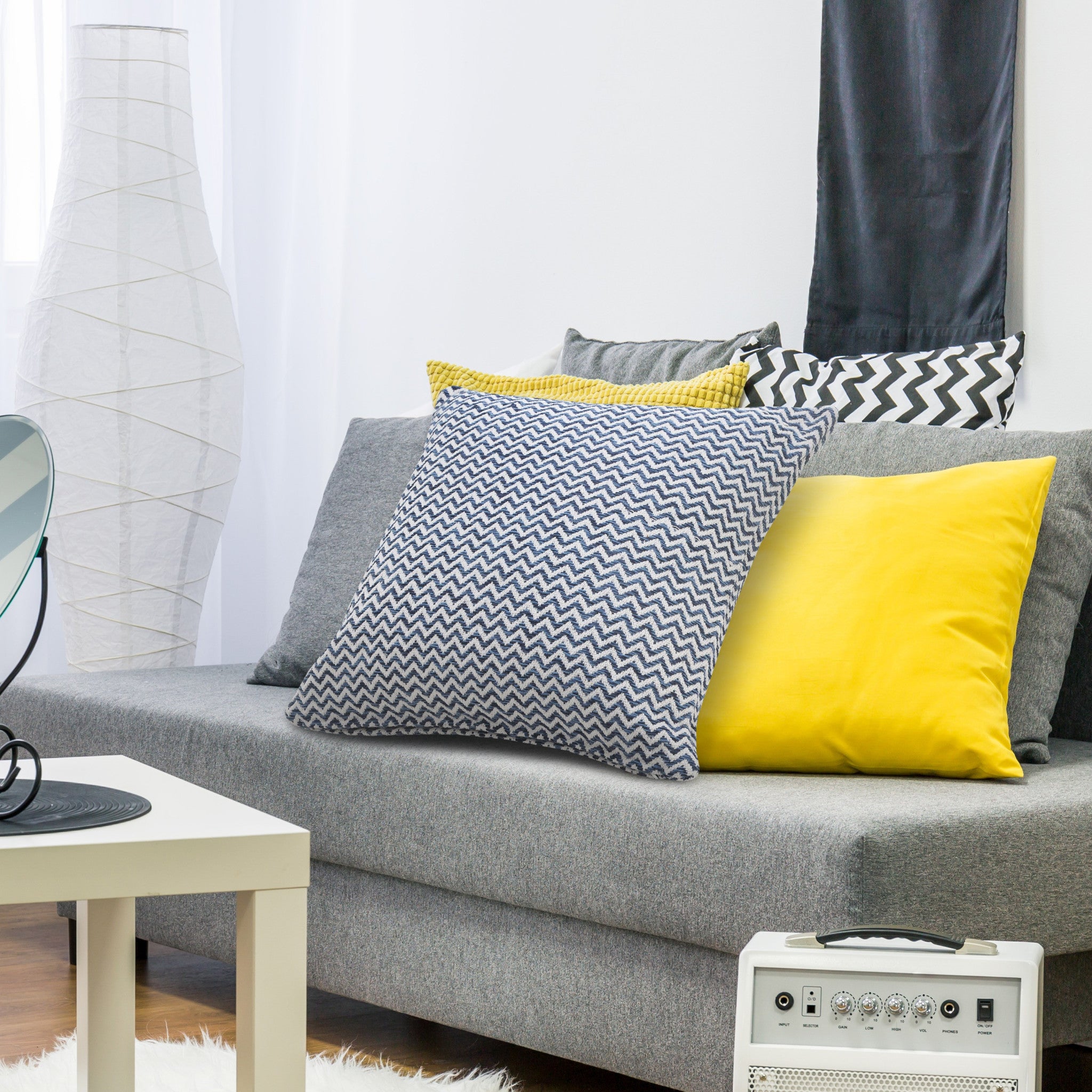 Set Of Two 22" X 22" Blue Chevron Zippered 100% Cotton Throw Pillow