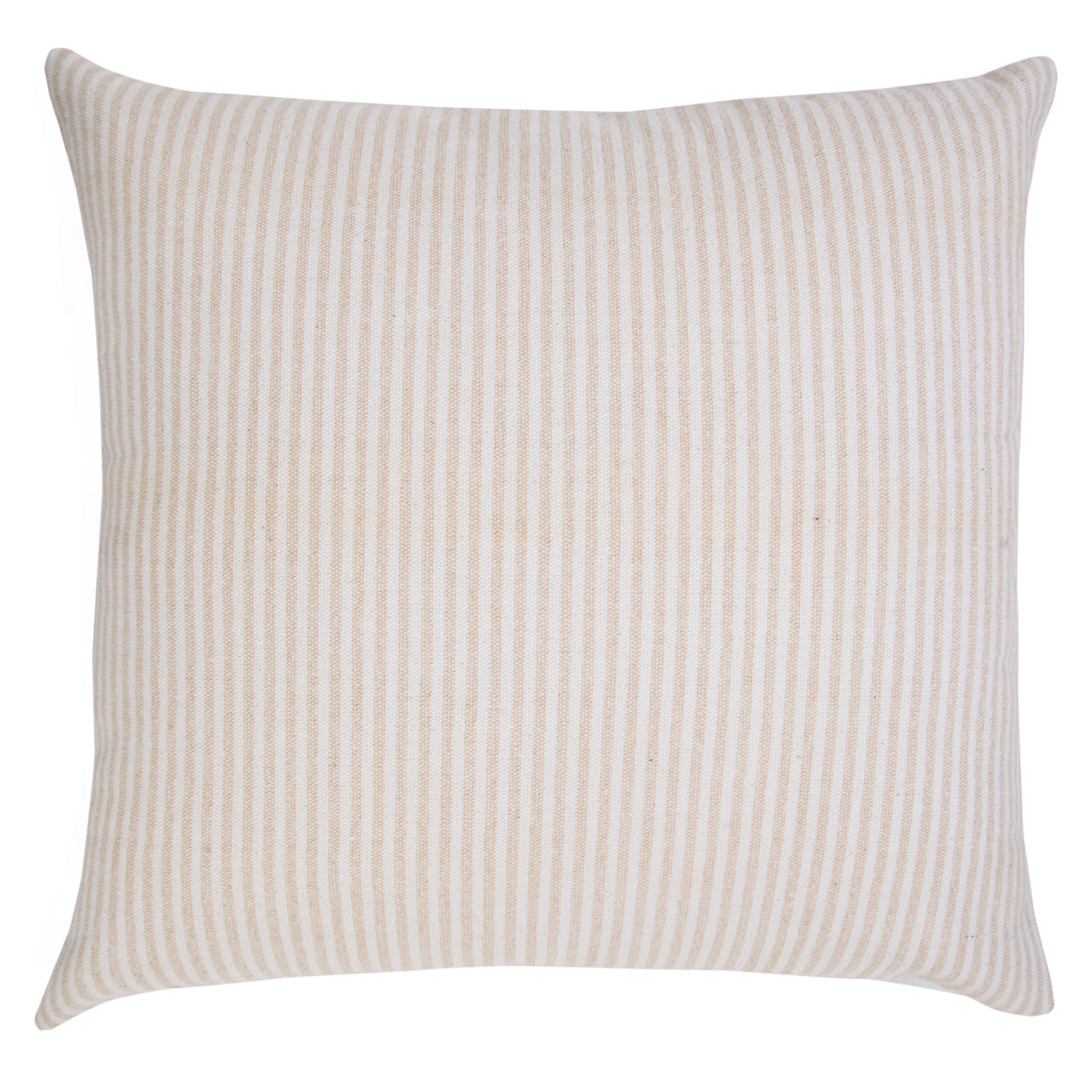 Set Of Two 20" X 20" Beige Striped Zippered 100% Cotton Throw Pillow