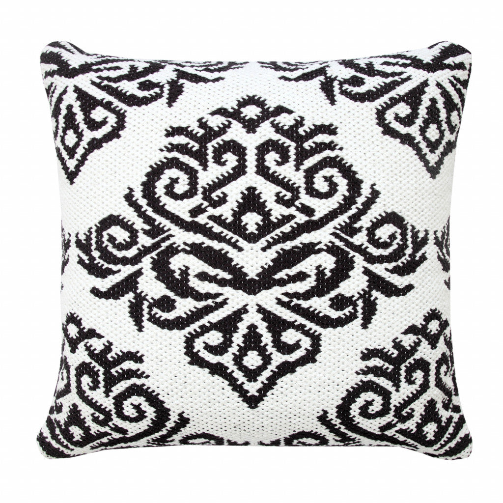 Set Of Two 20" X 20" White Damask Zippered 100% Cotton Throw Pillow