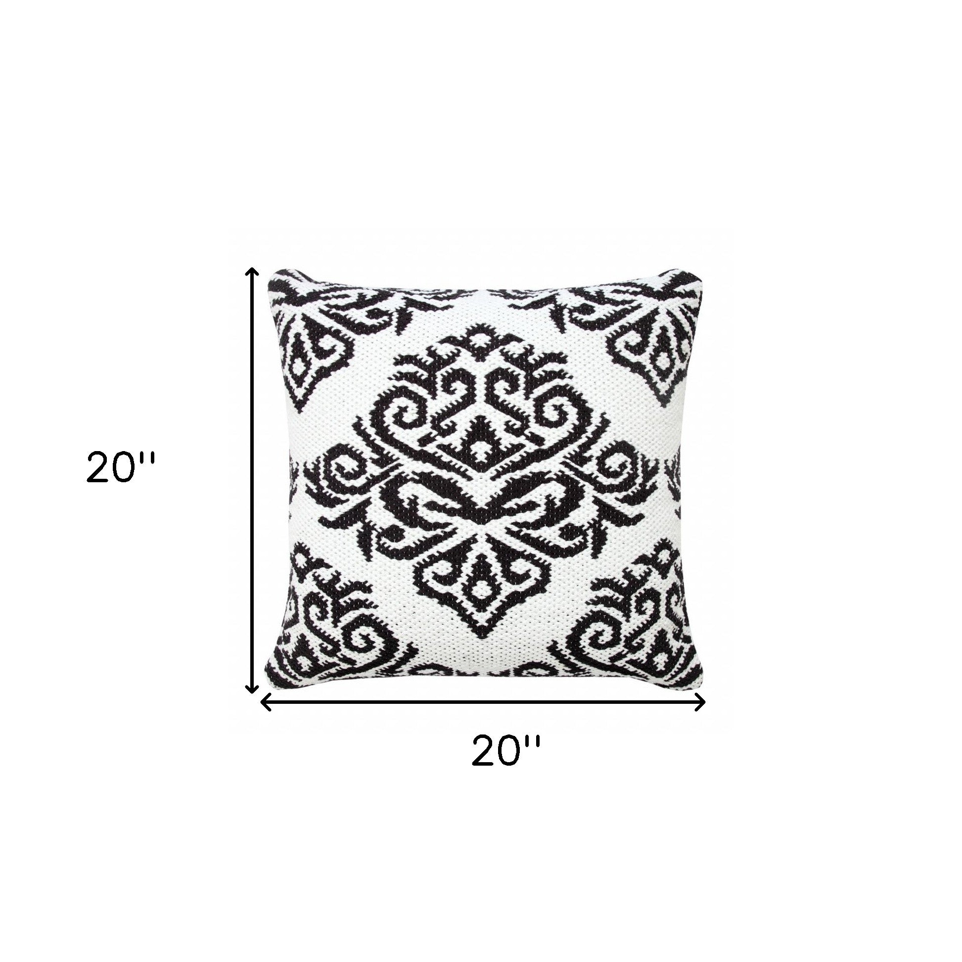 Set Of Two 20" X 20" White Damask Zippered 100% Cotton Throw Pillow
