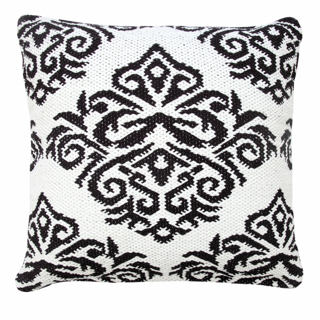 Set Of Two 20" X 20" White Damask Zippered 100% Cotton Throw Pillow
