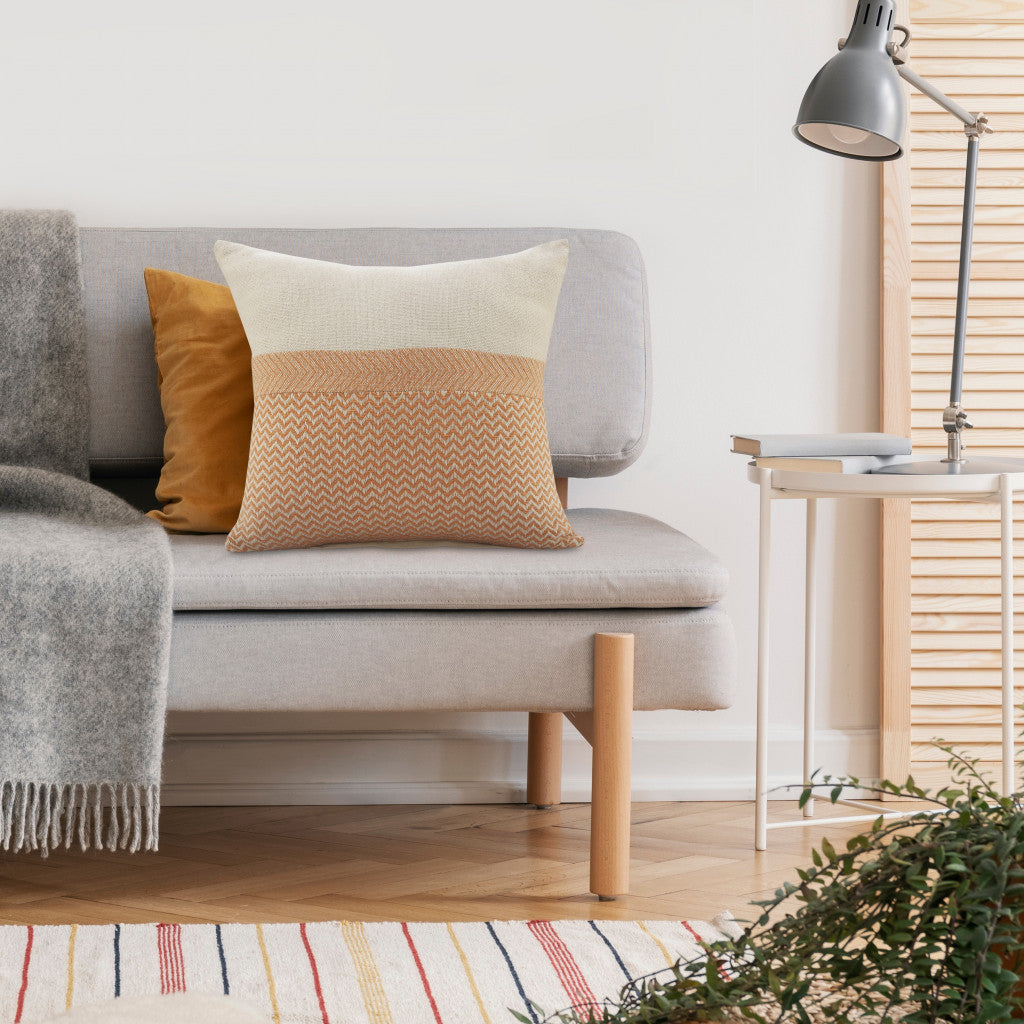 Cream Chevron Zippered 100% Cotton Throw Pillow Set Of Two 18" x 18"