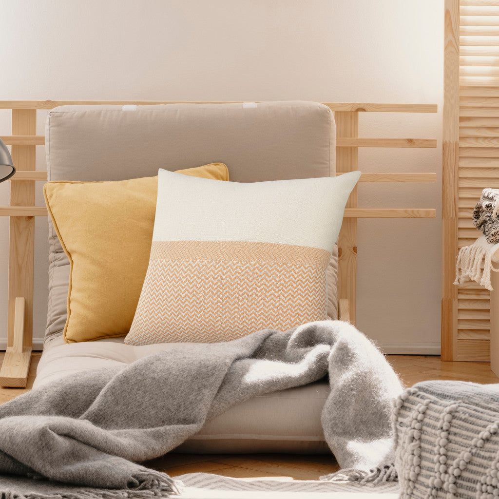 Cream Chevron Zippered 100% Cotton Throw Pillow Set Of Two 18" x 18"