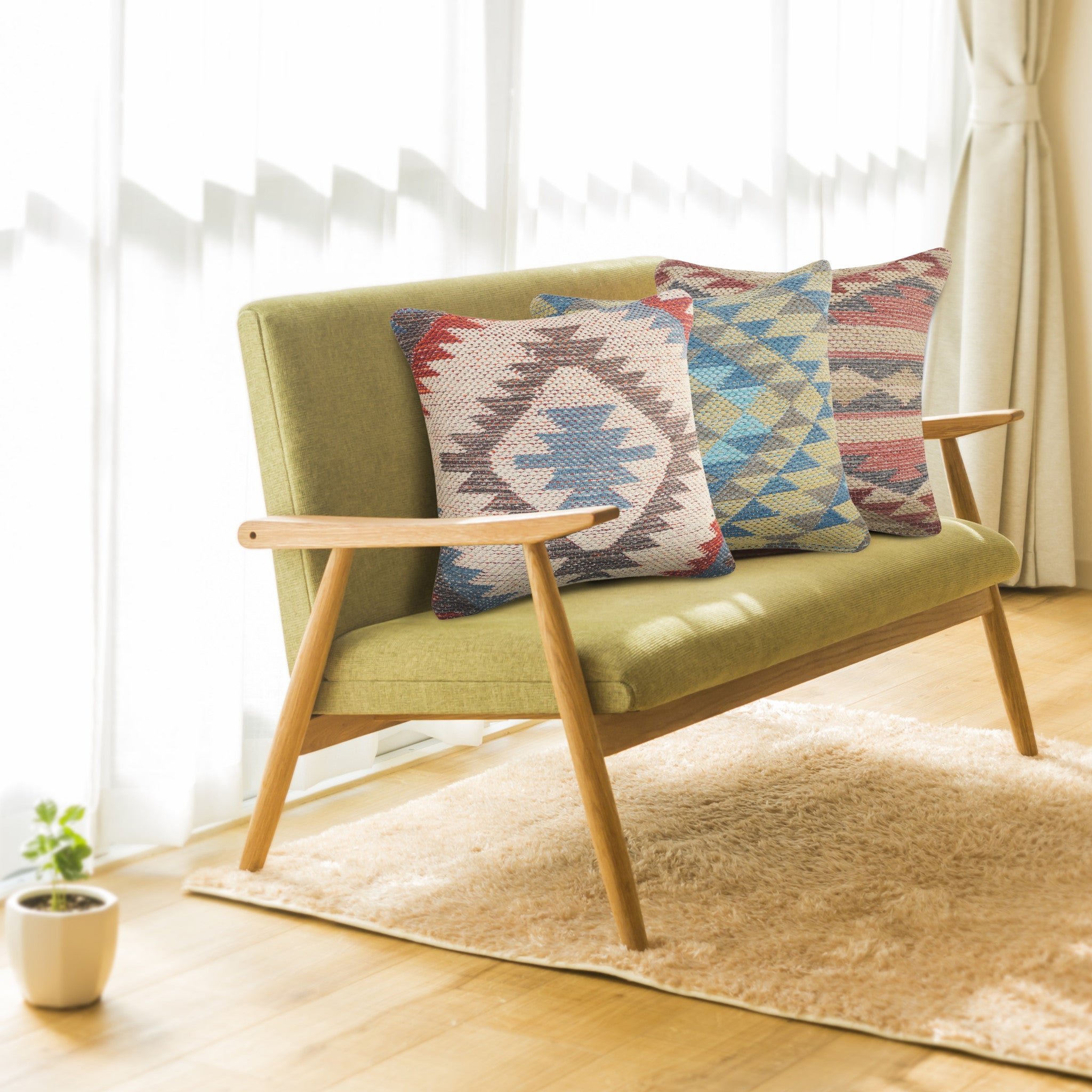 Set Of Two 18" X 18" Multicolored Geometric Zippered 100% Cotton Throw Pillow