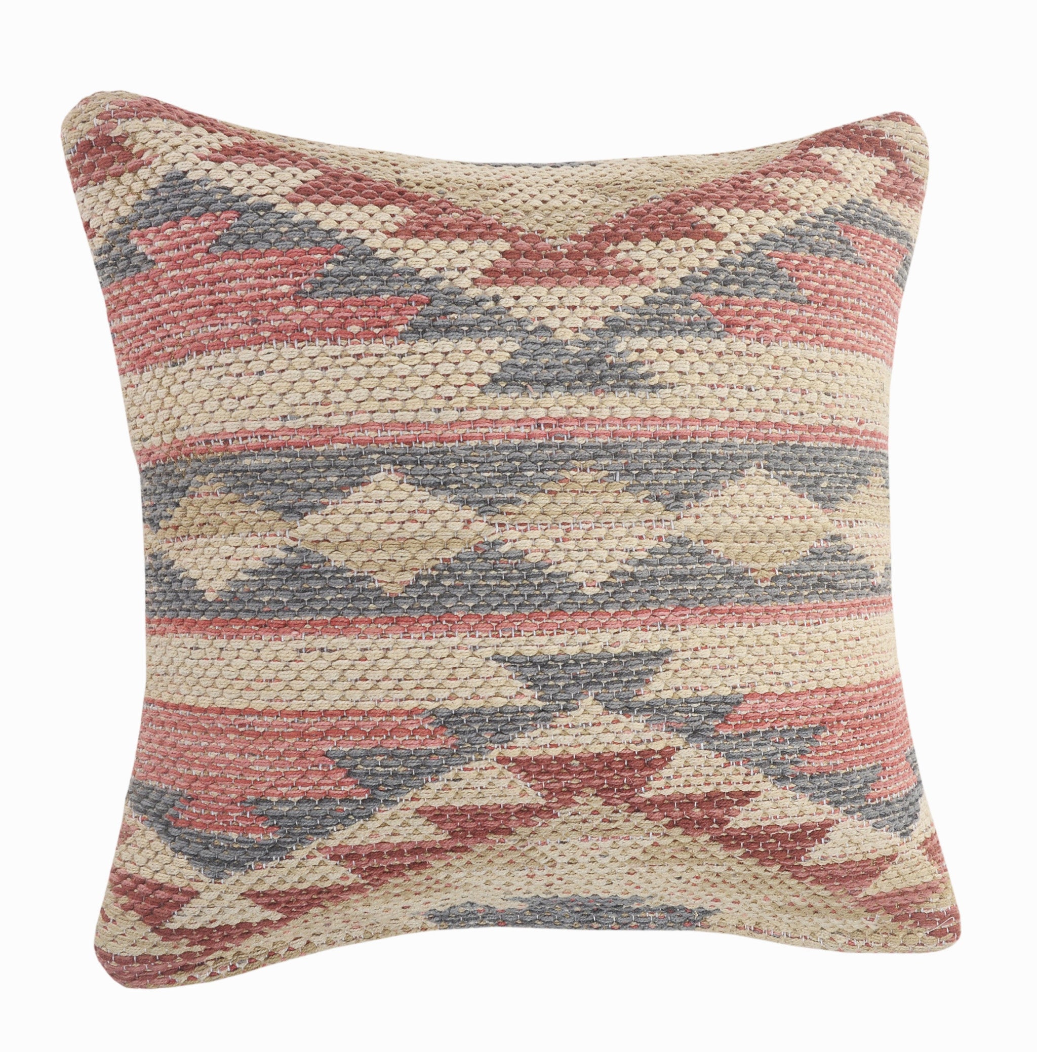 Set Of Two 18" X 18" Blue Cream And Red Geometric Zippered 100% Cotton Throw Pillow