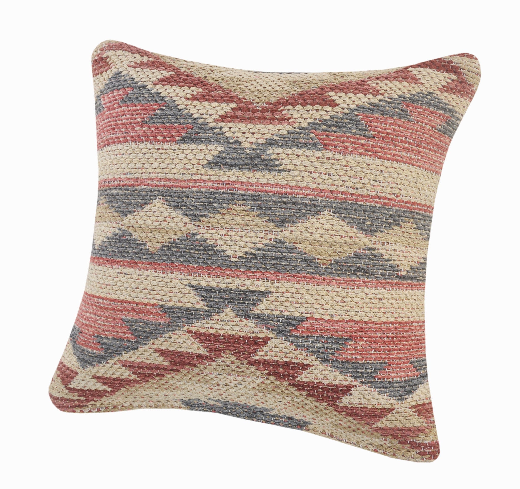 Set Of Two 18" X 18" Blue Cream And Red Geometric Zippered 100% Cotton Throw Pillow