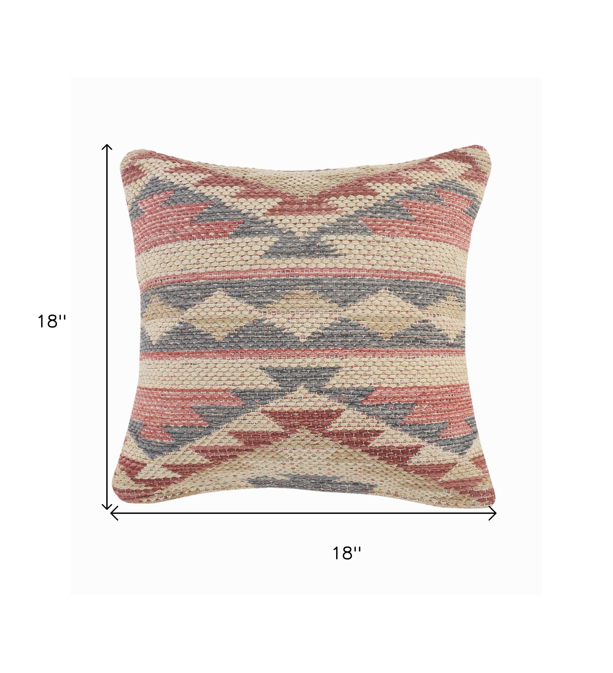 Set Of Two 18" X 18" Blue Cream And Red Geometric Zippered 100% Cotton Throw Pillow