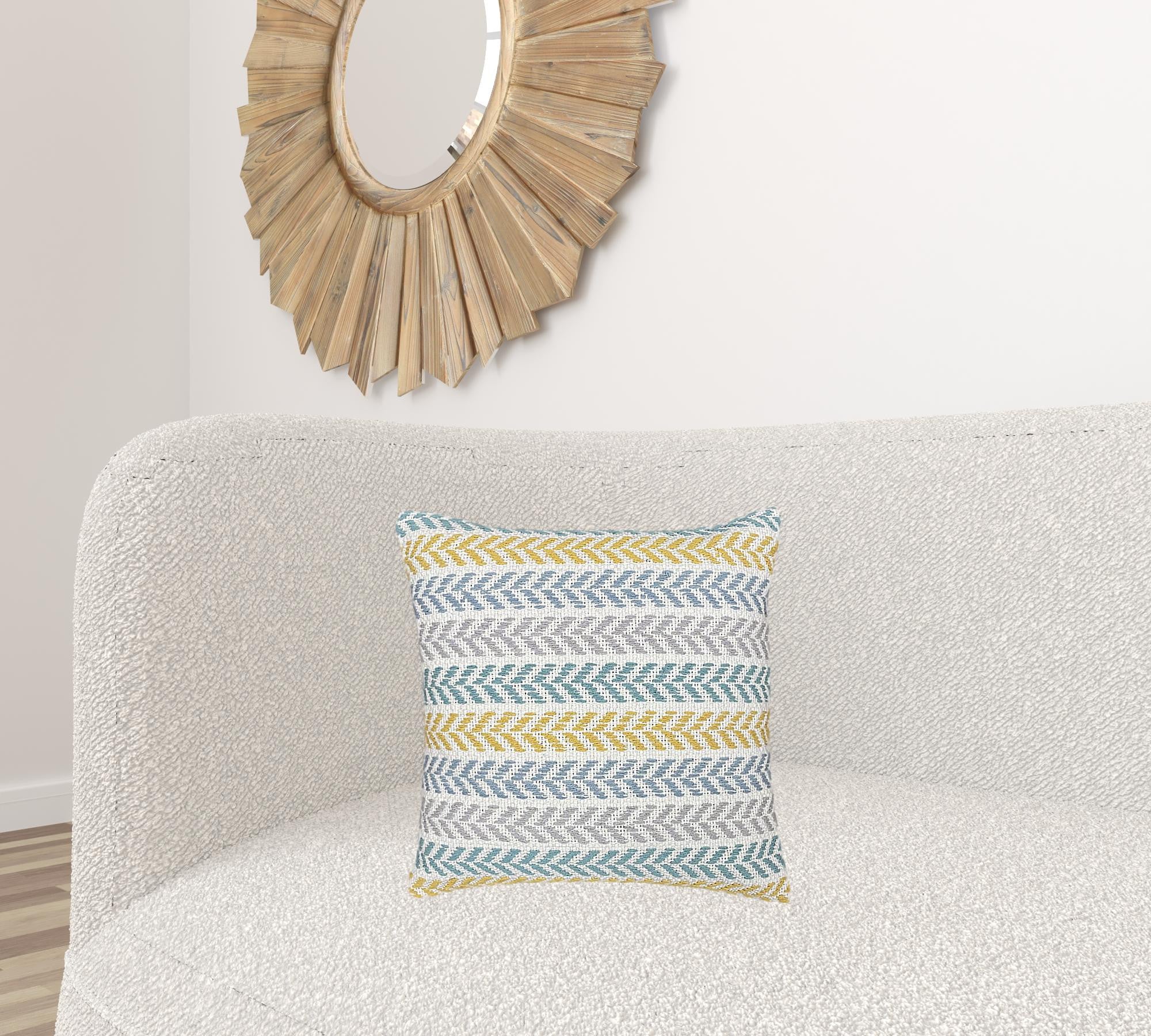 Set Of Two 18" X 18" Yellow Striped Zippered 100% Cotton Throw Pillow