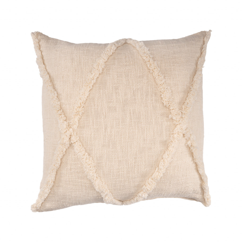 Set Of Two 18" X 18" Beige Diamond Zippered 100% Cotton Throw Pillow