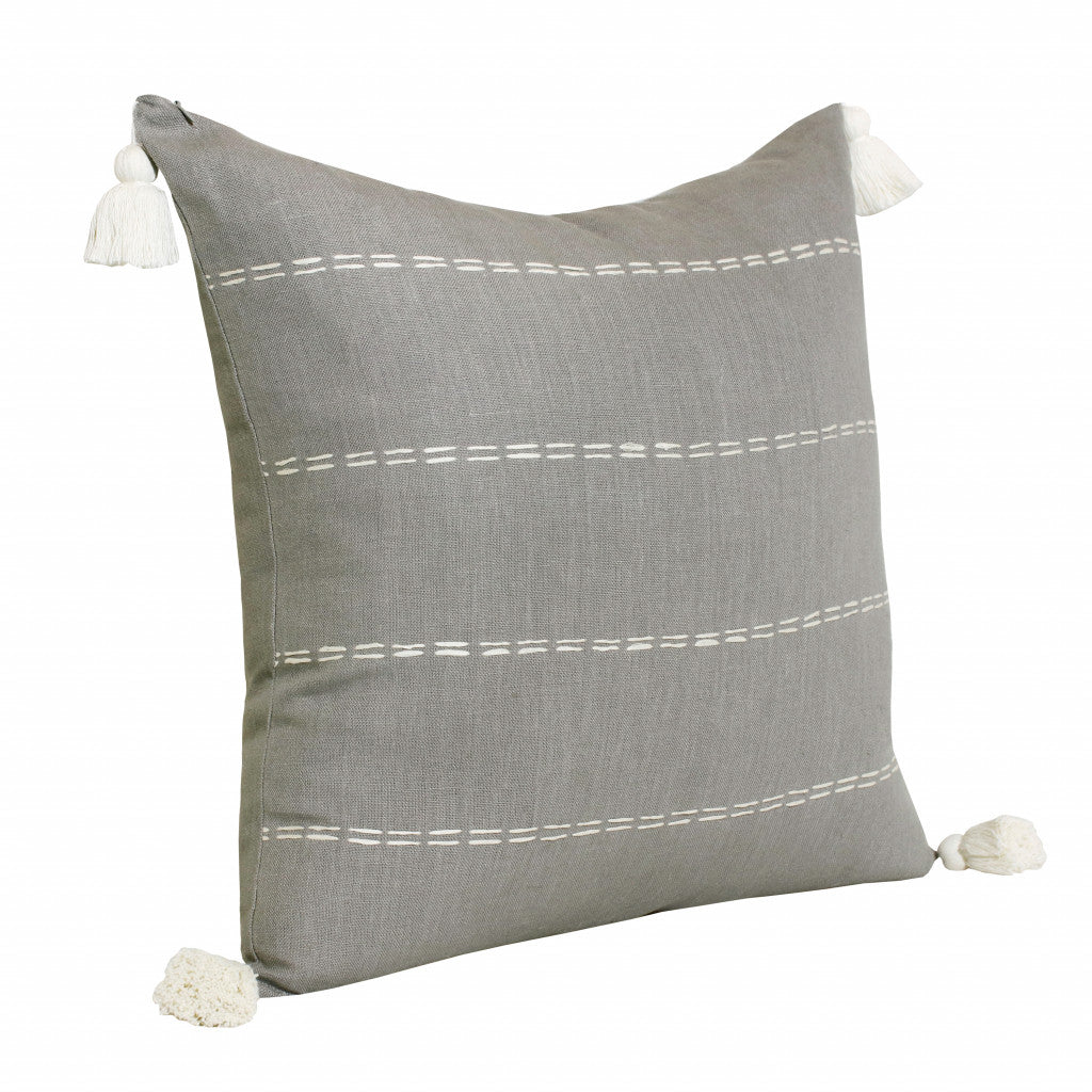 Set Of Two 20" X 20" Gray Striped Zippered Linen Throw Pillow