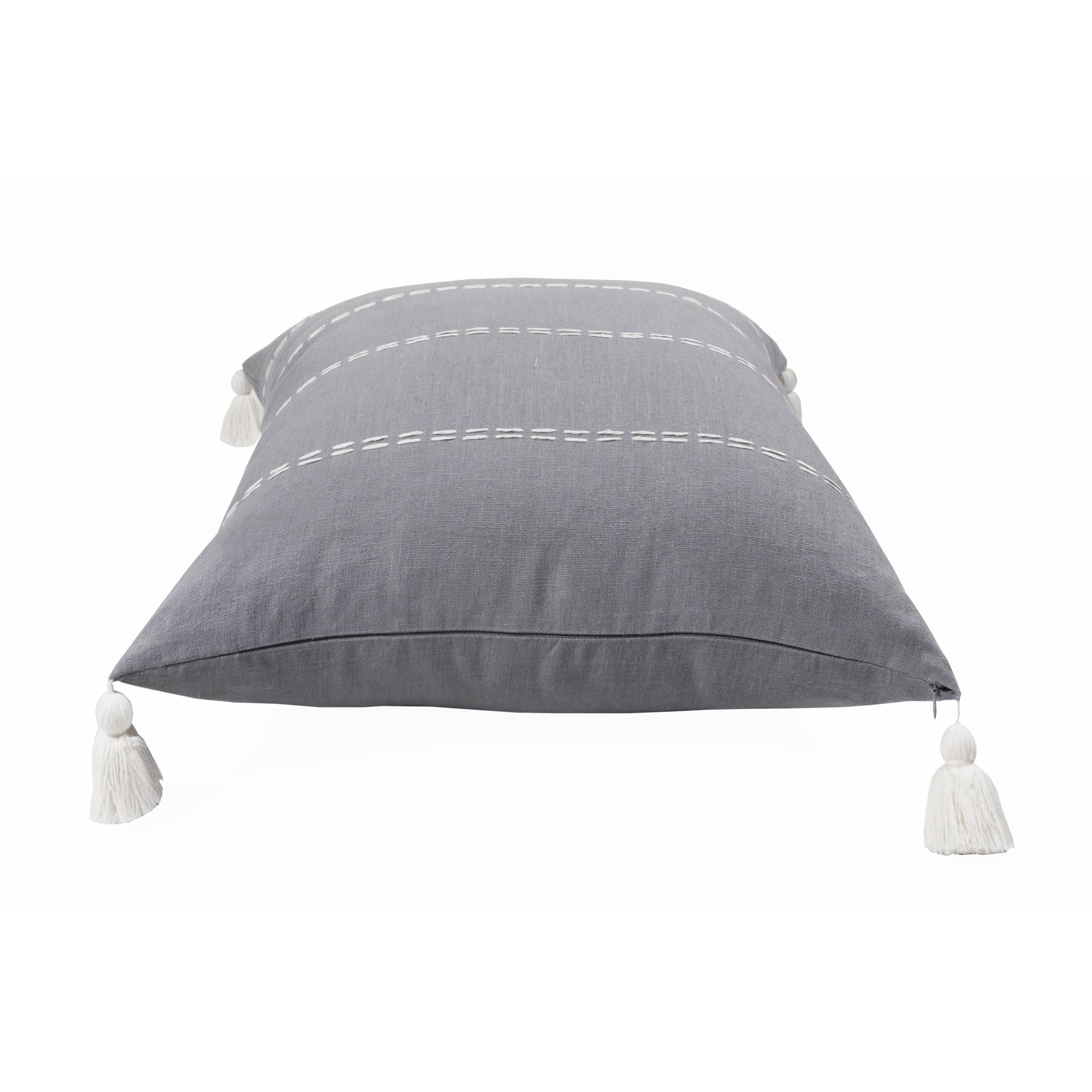 Set Of Two 20" X 20" Gray Striped Zippered Linen Throw Pillow
