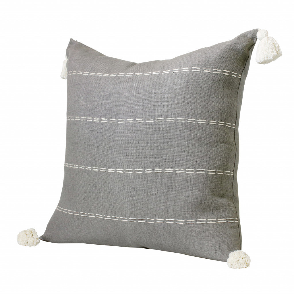 Set Of Two 20" X 20" Gray Striped Zippered Linen Throw Pillow