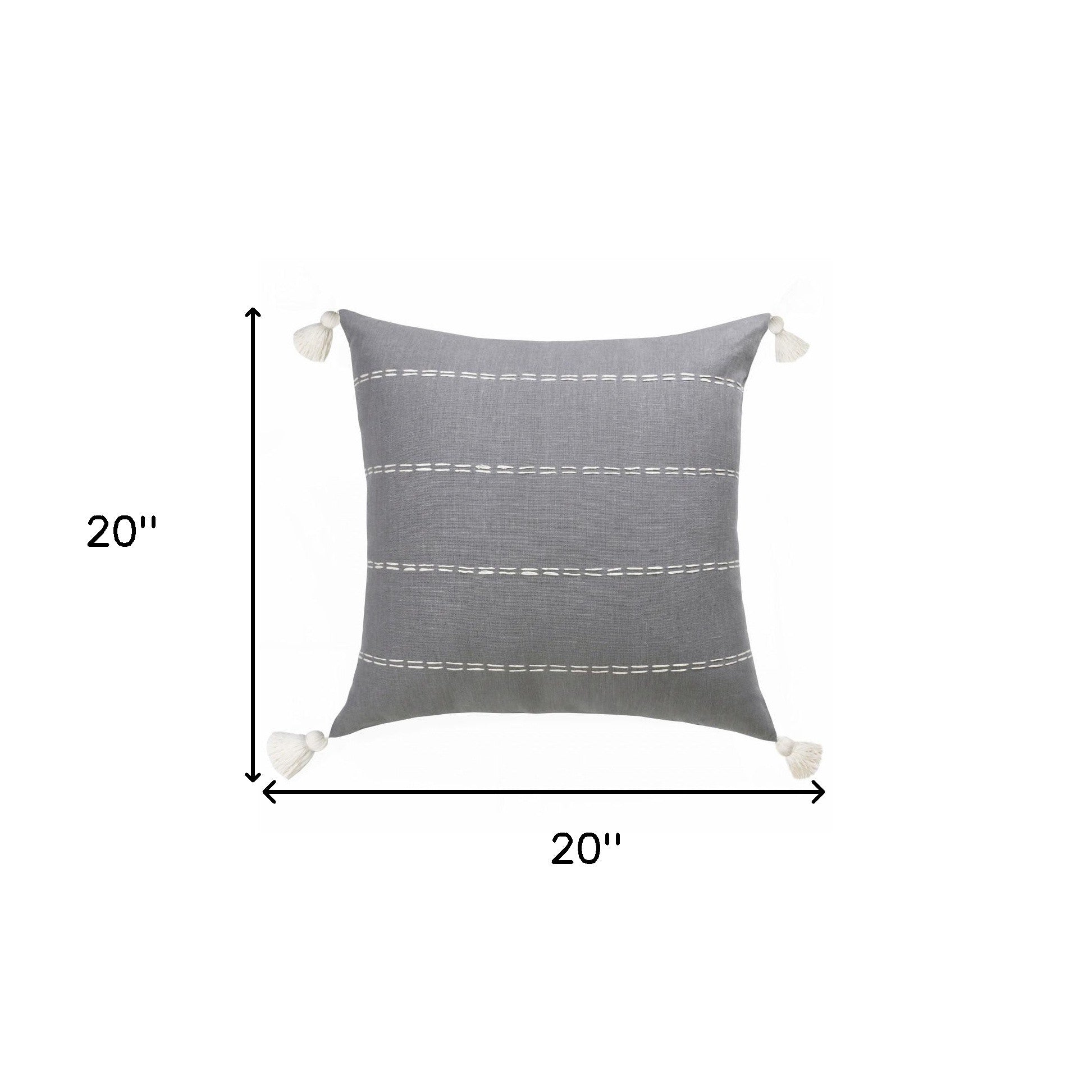 Set Of Two 20" X 20" Gray Striped Zippered Linen Throw Pillow