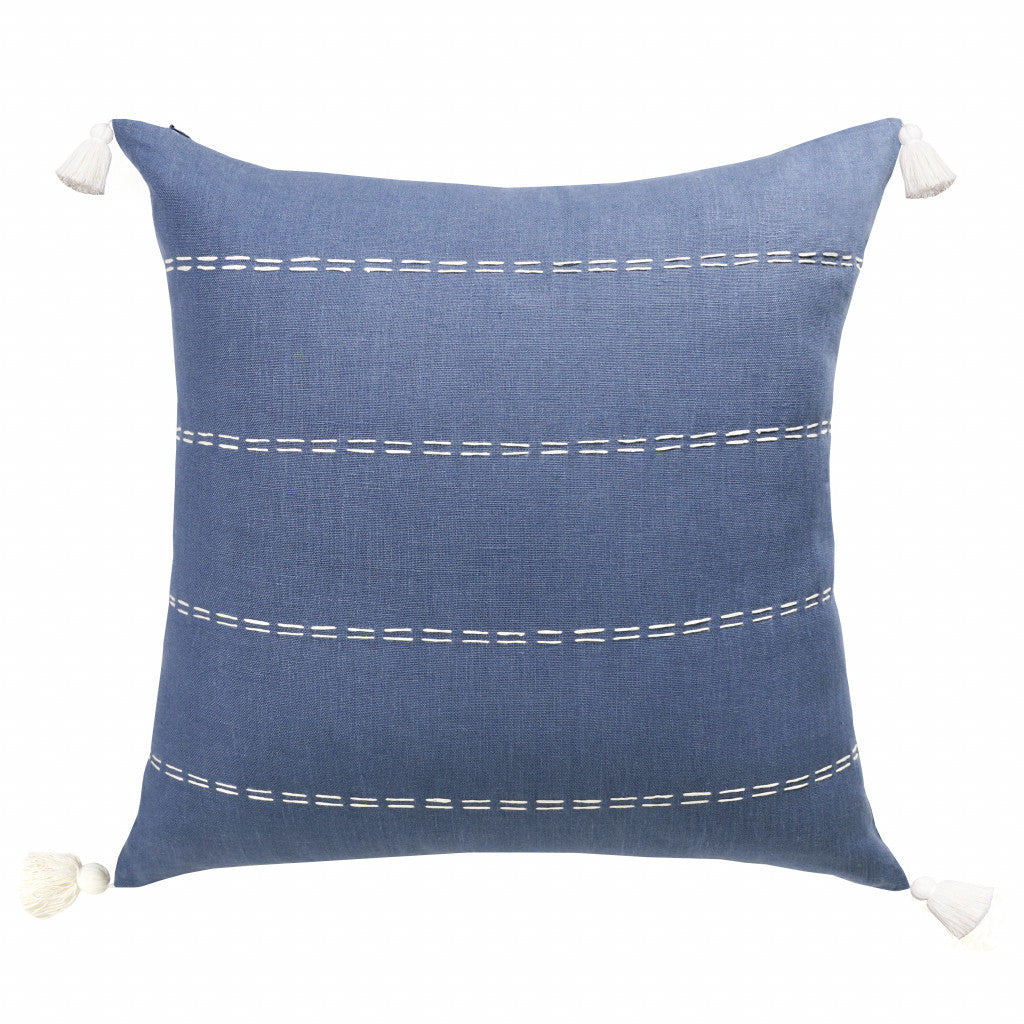 Set Of Two 20" X 20" Gray Striped Zippered Linen Throw Pillow