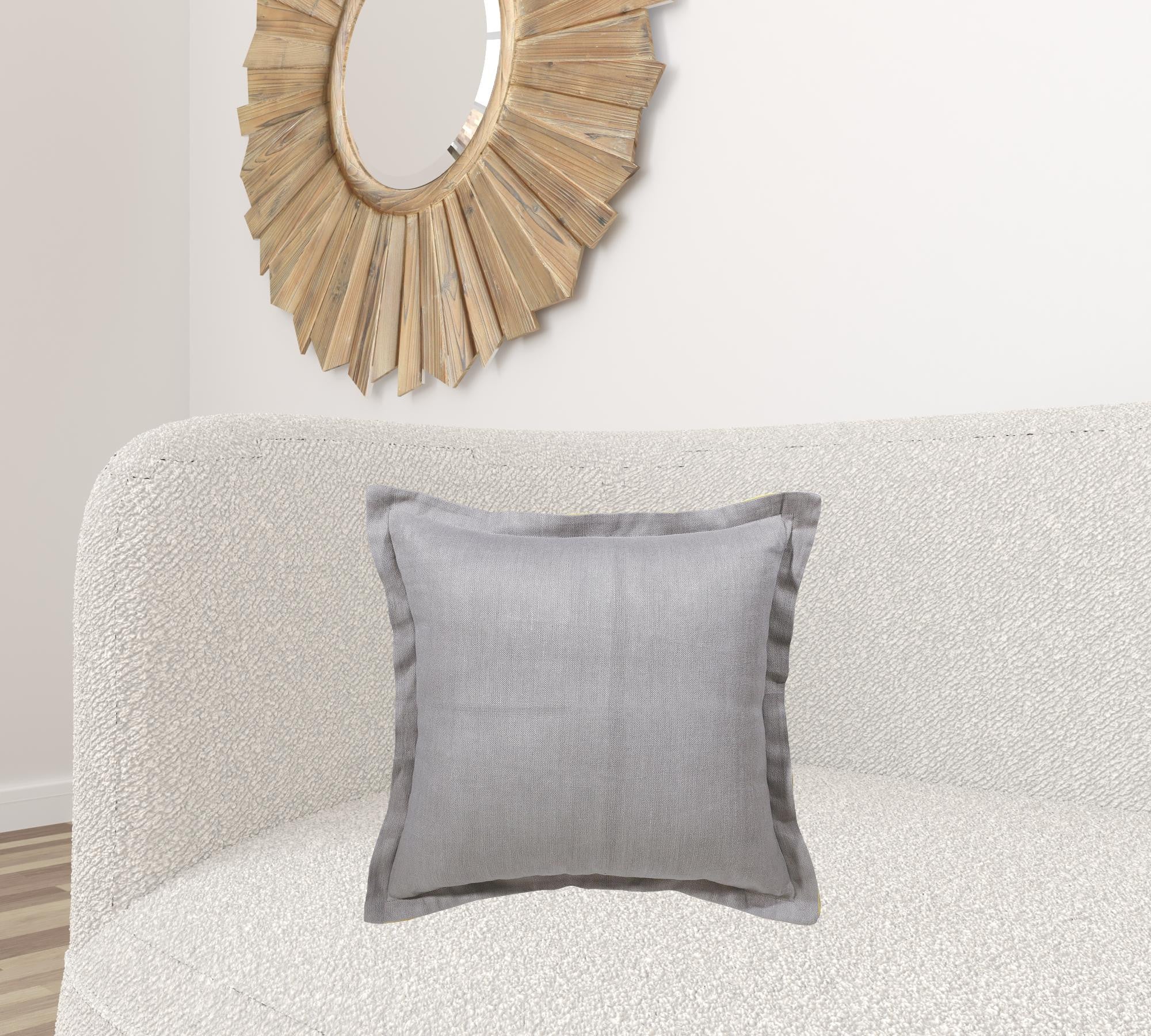 Set Of Two 20" X 20" Gray And Yellow Solid Color Zippered Linen Throw Pillow