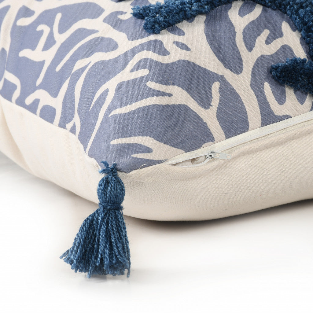 Set Of Two 20" X 20" Blue Floral Zippered Polyester Throw Pillow