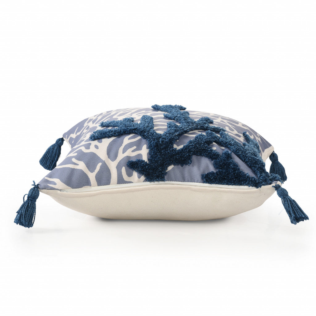 Set Of Two 20" X 20" Blue Floral Zippered Polyester Throw Pillow