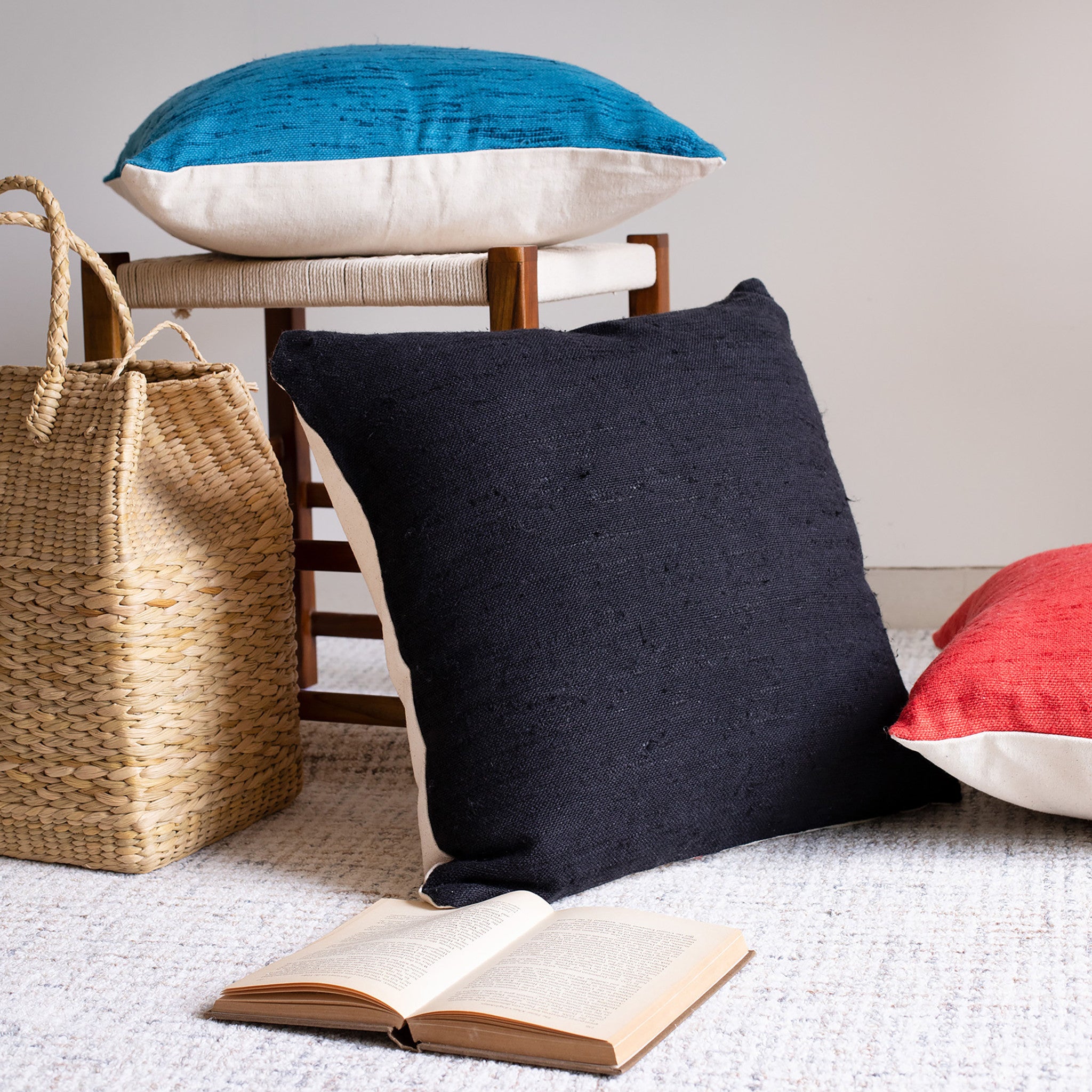 Black Solid Color Zippered Linen Throw Pillow Set Of Two - 20" x 20"