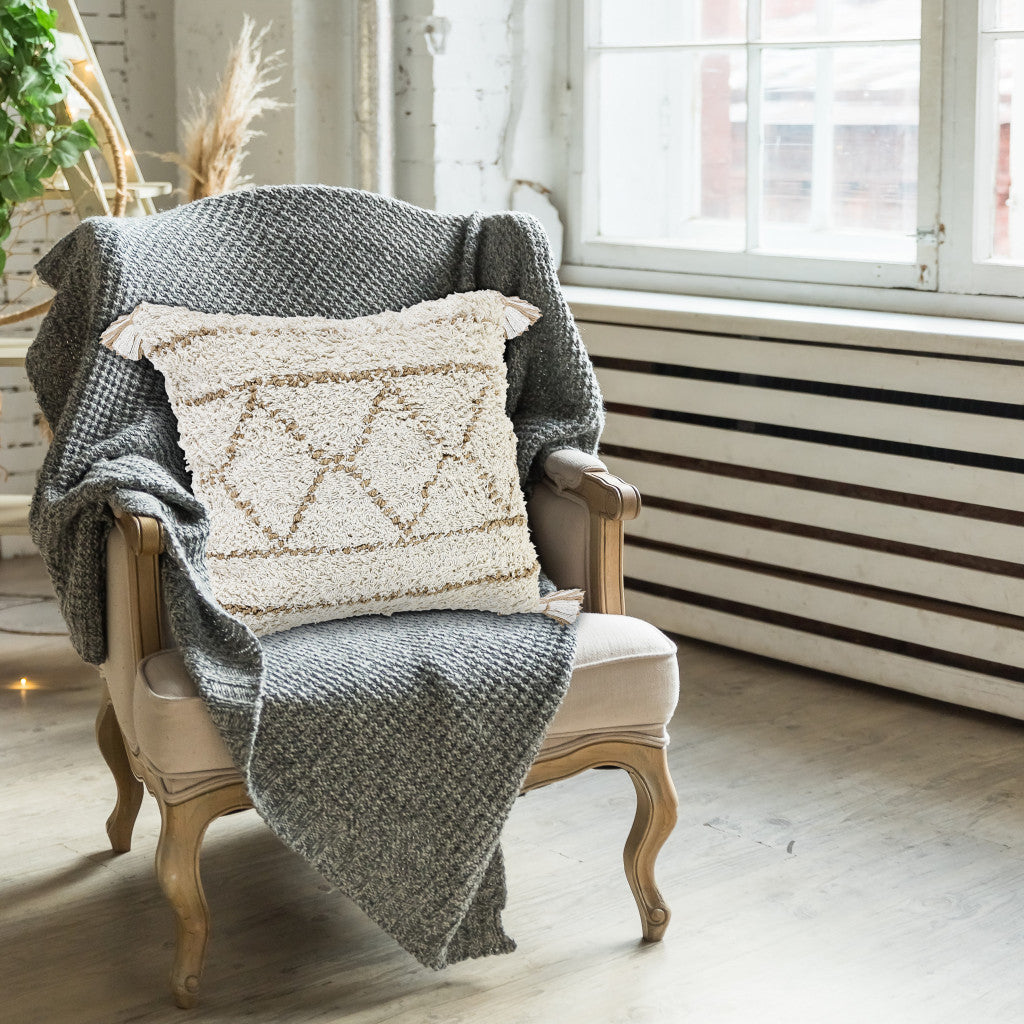 White Geometric Zippered 100% Cotton Throw Pillow Set Of Two 20" X 20"