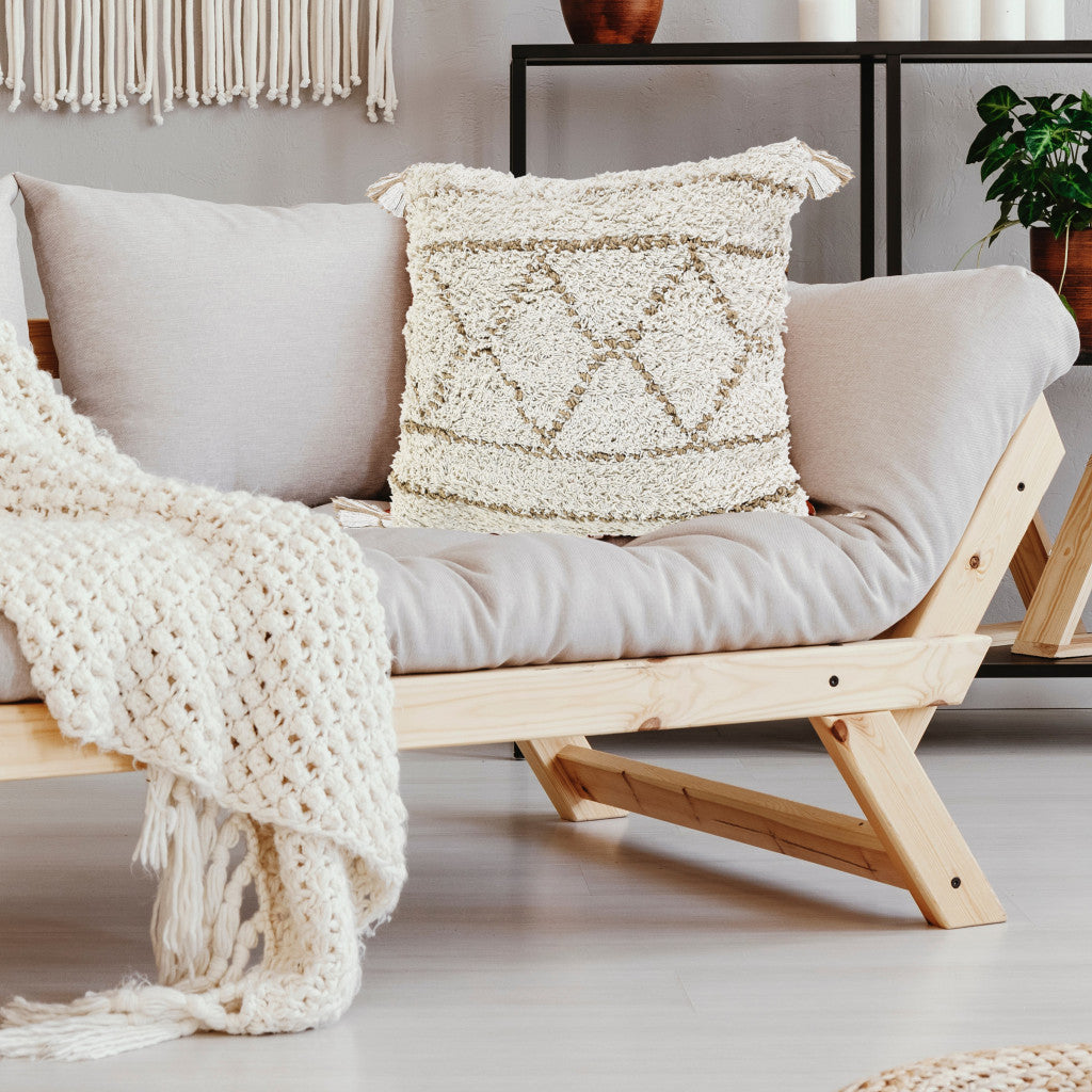 White Geometric Zippered 100% Cotton Throw Pillow Set Of Two 20" X 20"