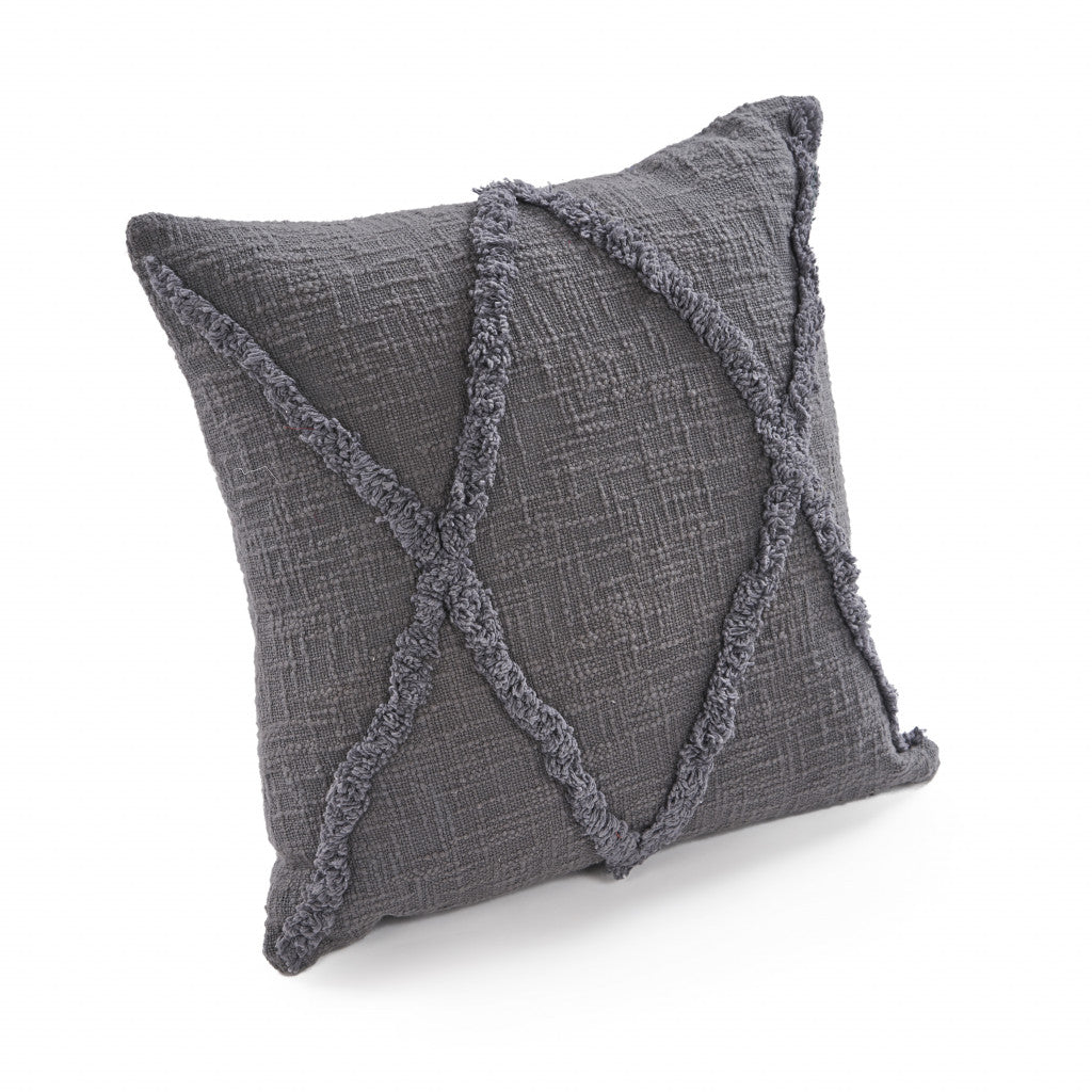 Gray Geometric Zippered 100% Cotton Throw Pillow Set Of Two 20" X 20"