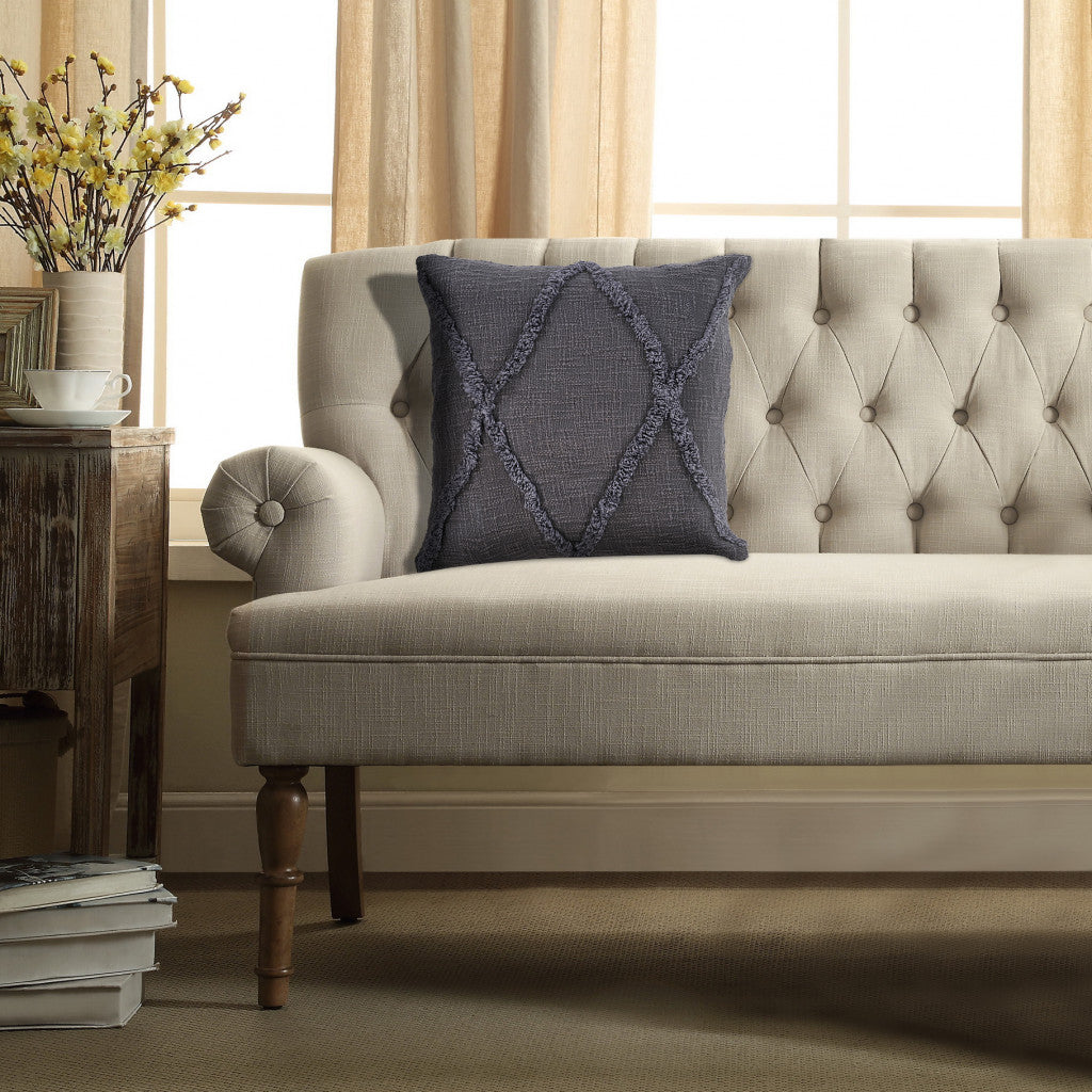 Gray Geometric Zippered 100% Cotton Throw Pillow Set Of Two 20" X 20"