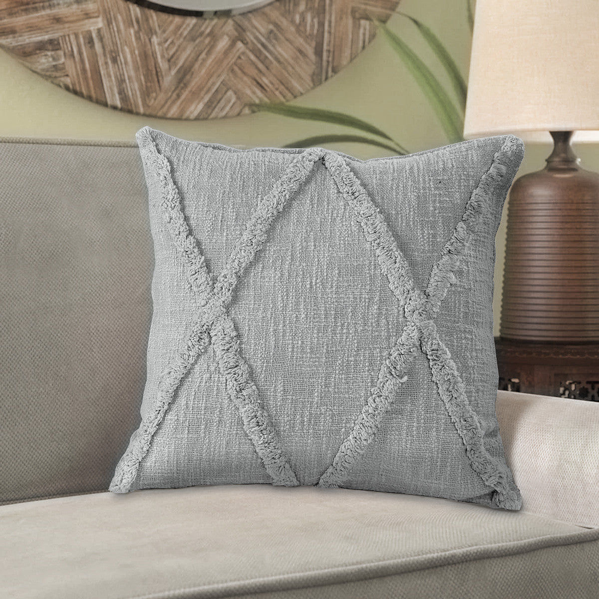 Gray Geometric Zippered 100% Cotton Throw Pillow Set Of Two 20" X 20"