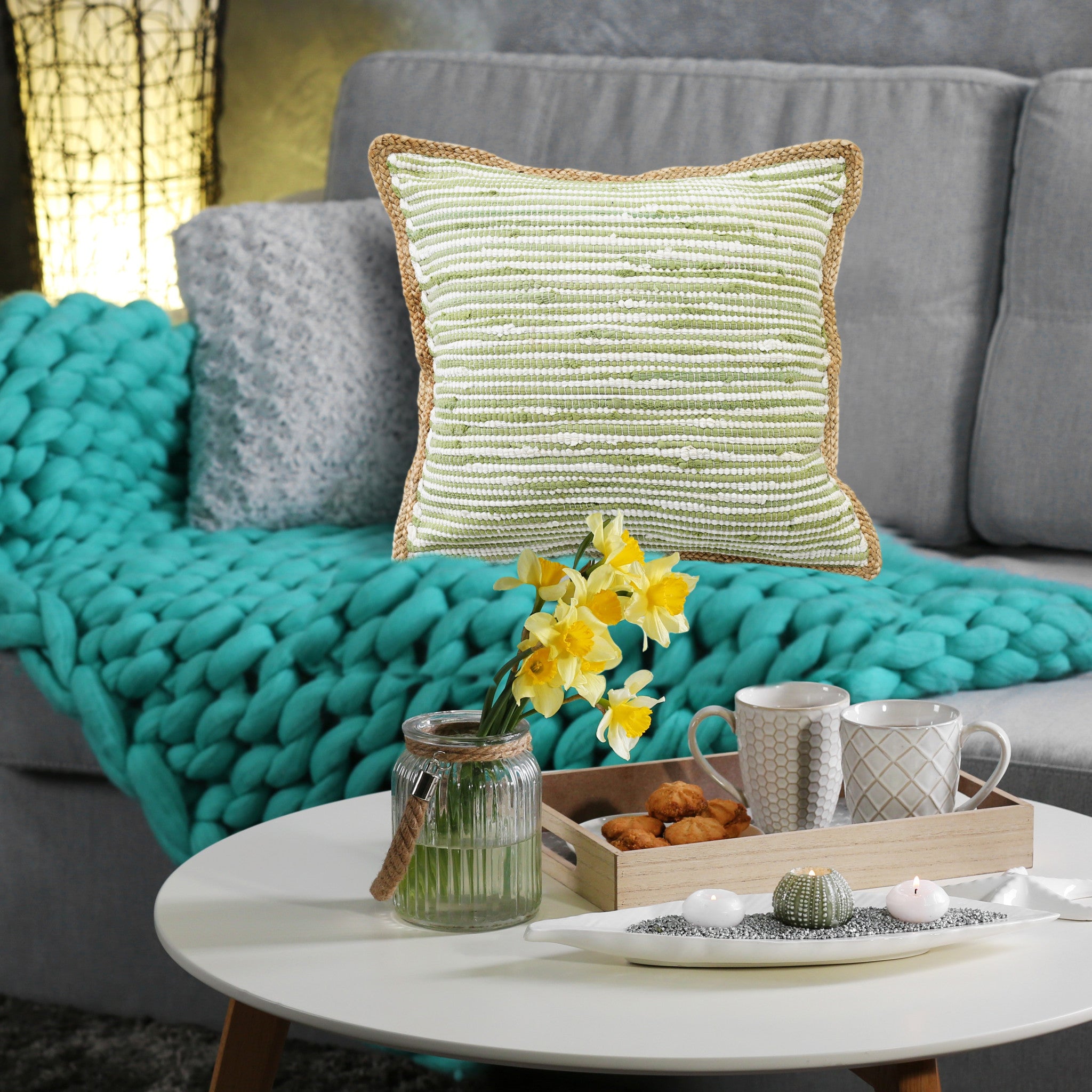 Blue Solid Color Zippered 100% Cotton Throw Pillow Set Of Two 20" X 20"