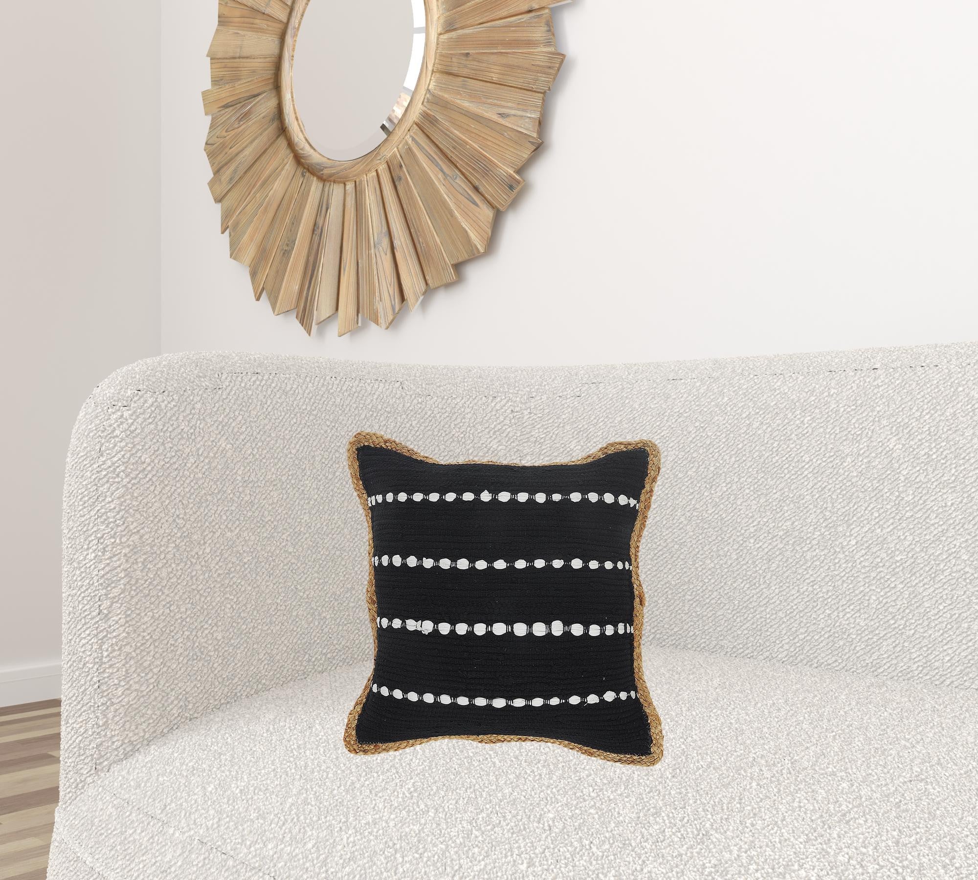 Set Of Two 18" X 18" Black Striped Zippered 100% Cotton Throw Pillow