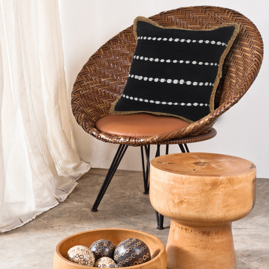 Set Of Two 18" X 18" Black Striped Zippered 100% Cotton Throw Pillow