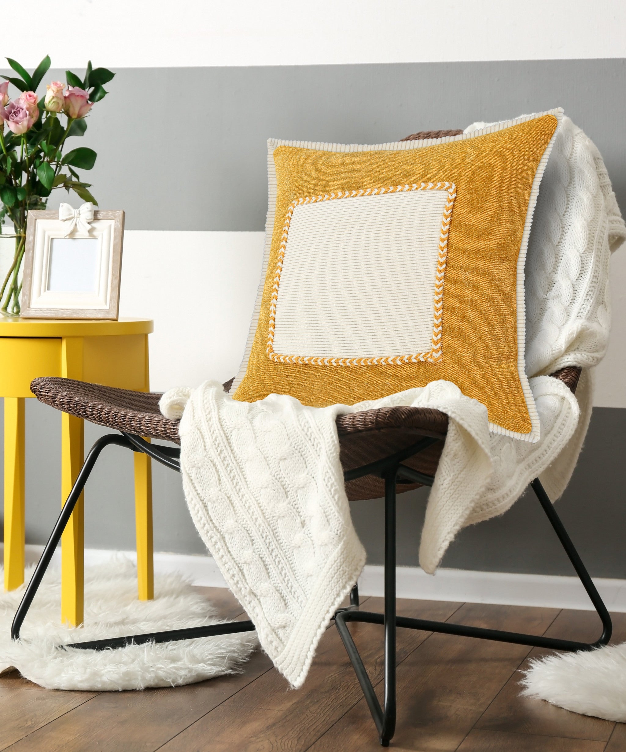 Set Of Two 20" X 20" Brown Zippered 100% Cotton Throw Pillow