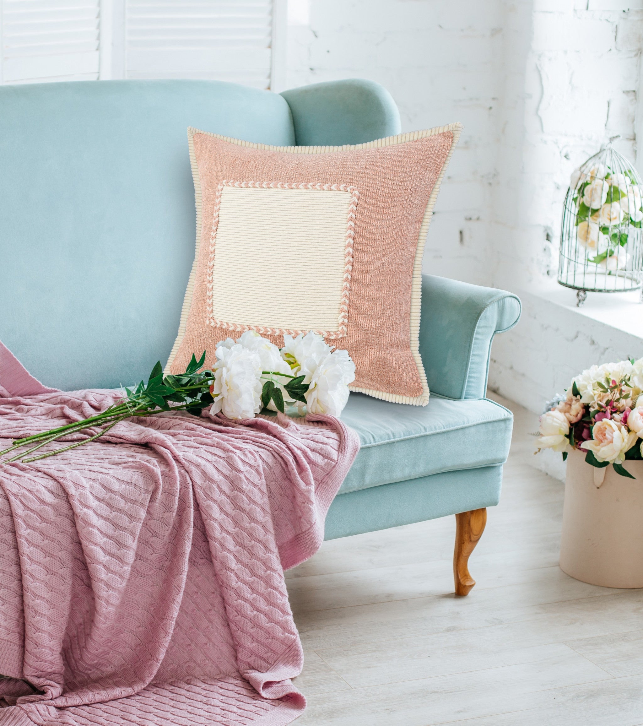 Set Of Two 20" X 20" Brown Zippered 100% Cotton Throw Pillow