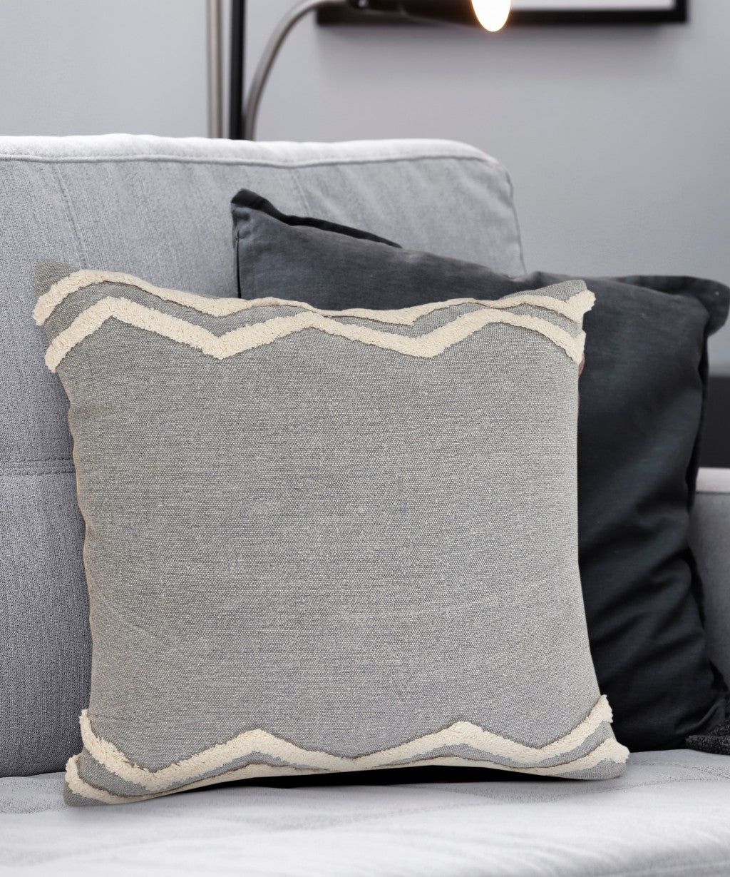 Set Of Two 20" X 20" Gray Chevron Zippered 100% Cotton Throw Pillow