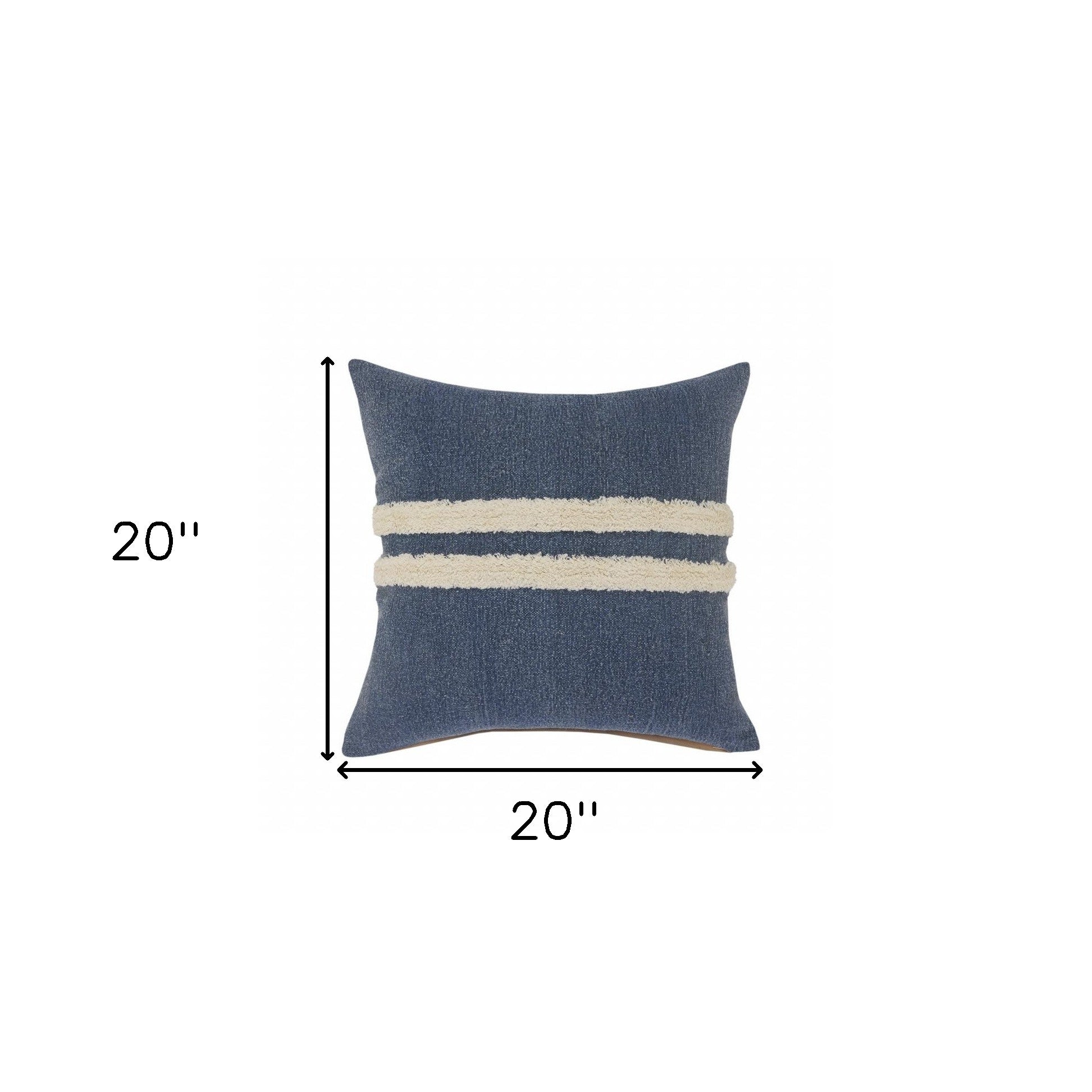 Blue Striped Zippered 100% Cotton Throw Pillow Set Of Two 20" X 20"