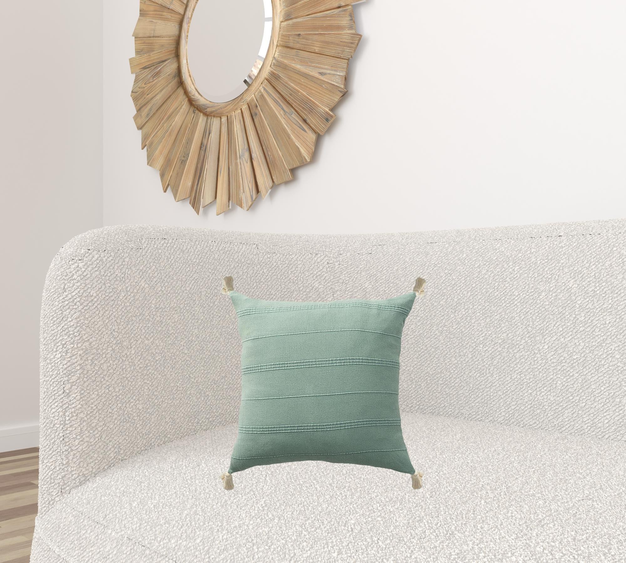 Set Of Two 18" X 18" Green Solid Color Zippered 100% Cotton Throw Pillow