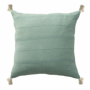 Set Of Two 18" X 18" Green Solid Color Zippered 100% Cotton Throw Pillow