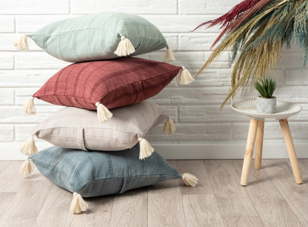 Set Of Two 18" X 18" Green Solid Color Zippered 100% Cotton Throw Pillow