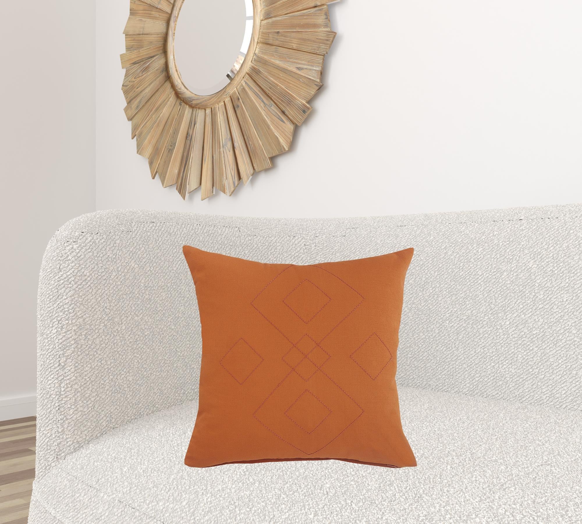 Set Of Two 20" X 20" Orange Diamond Zippered 100% Cotton Throw Pillow