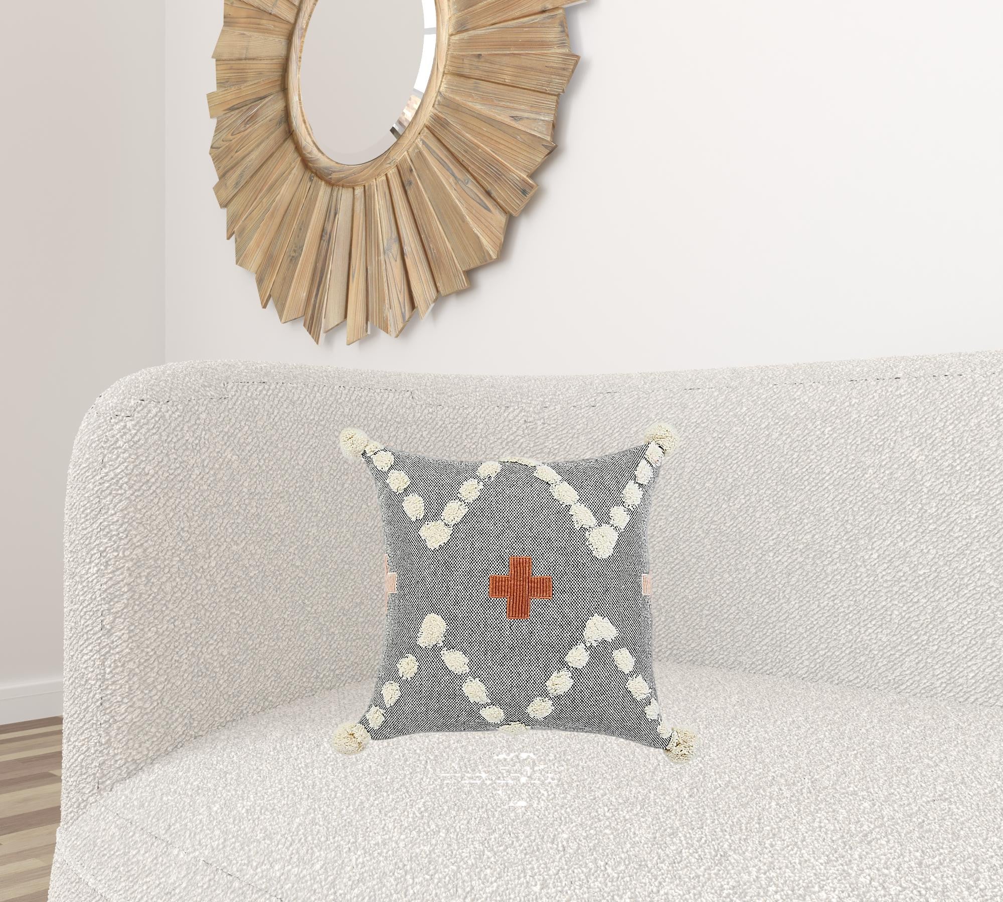 Gray Geometric Zippered 100% Cotton Throw Pillow Set Of Two - 20" x 20"