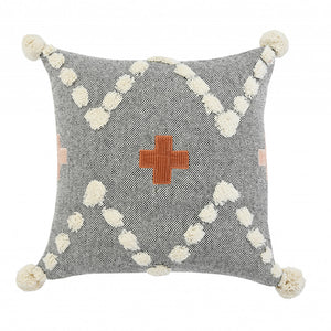 灰色幾何拉鍊 100% 棉抱枕兩件套 - 20 英寸 x 20 英寸