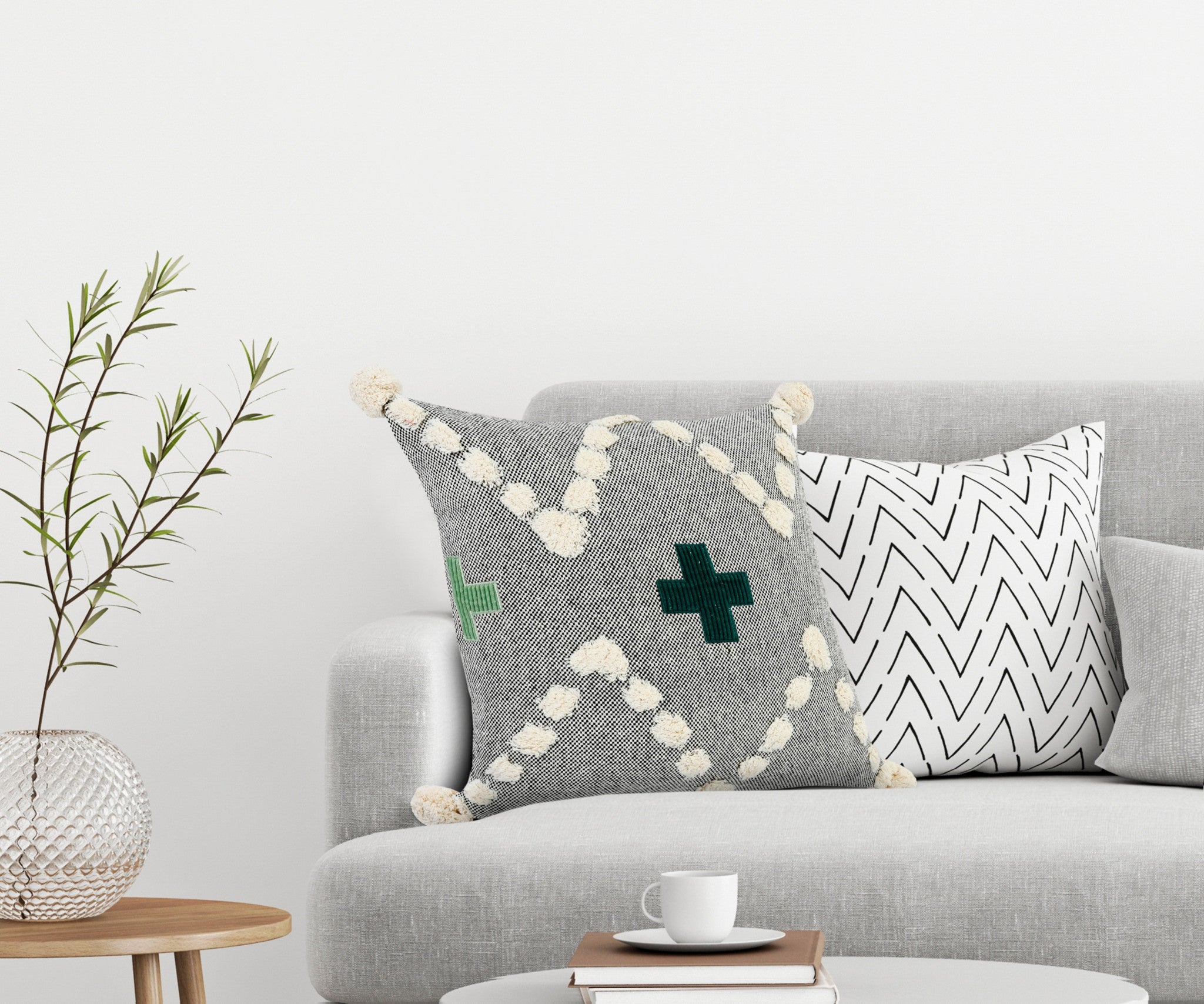 Gray Geometric Zippered 100% Cotton Throw Pillow Set Of Two - 20" x 20"