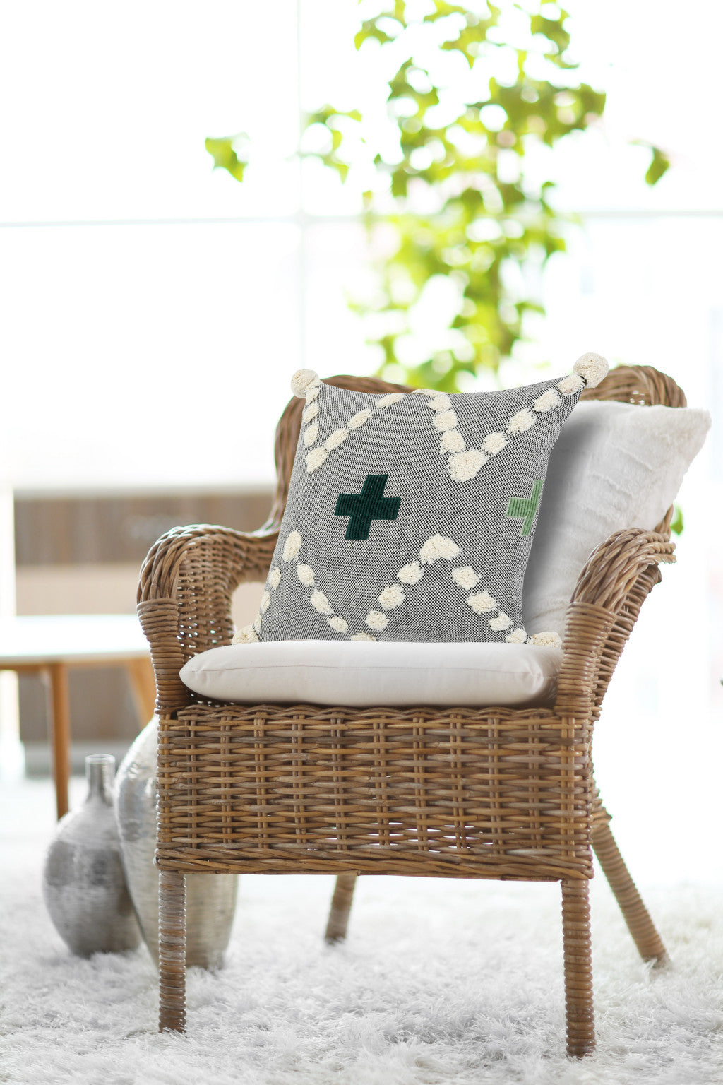 Gray Geometric Zippered 100% Cotton Throw Pillow Set Of Two - 20" x 20"