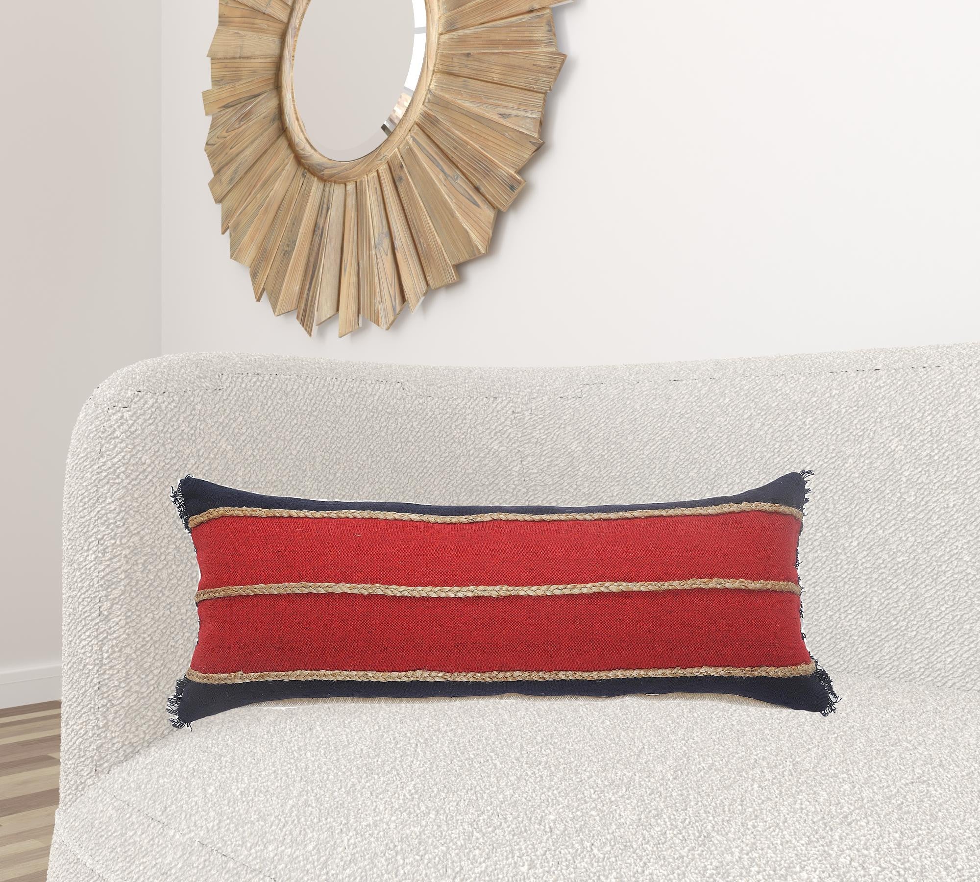 Set Of Two 24" X 24" Red Striped Zippered 100% Cotton Throw Pillow