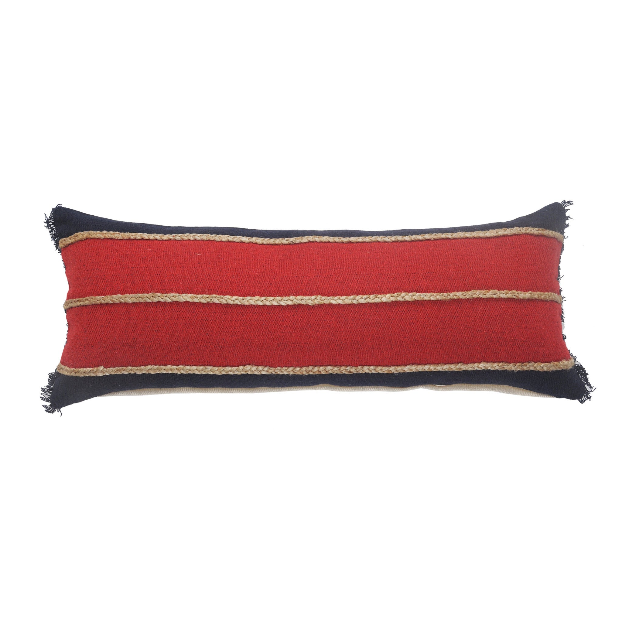 Set Of Two 24" X 24" Red Striped Zippered 100% Cotton Throw Pillow