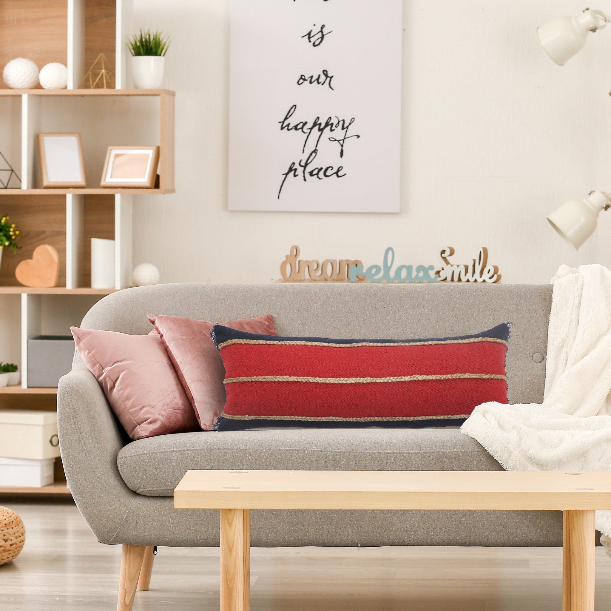 Set Of Two 24" X 24" Red Striped Zippered 100% Cotton Throw Pillow