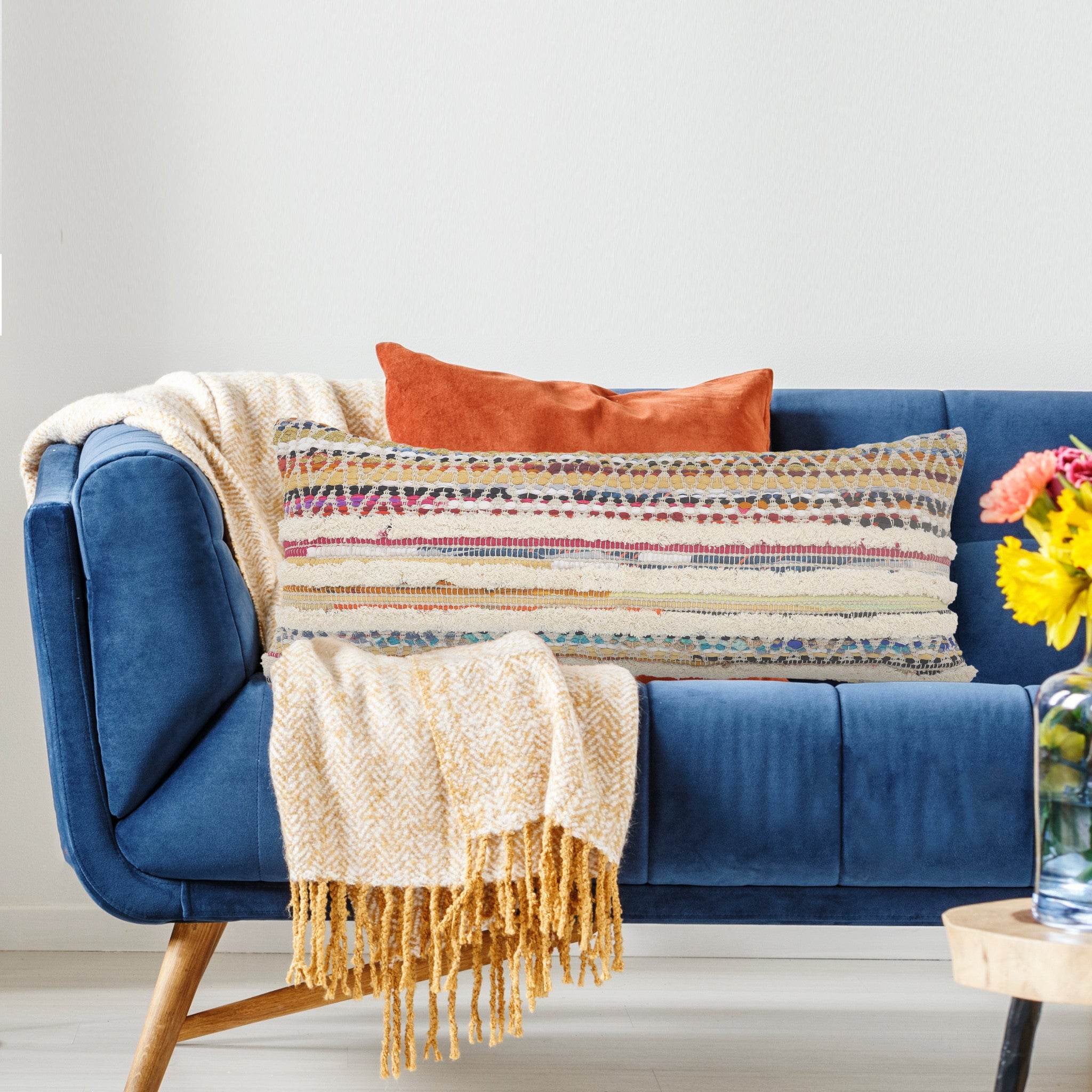 Set Of Two 18" X 18" Multicolored Striped Zippered 100% Cotton Throw Pillow