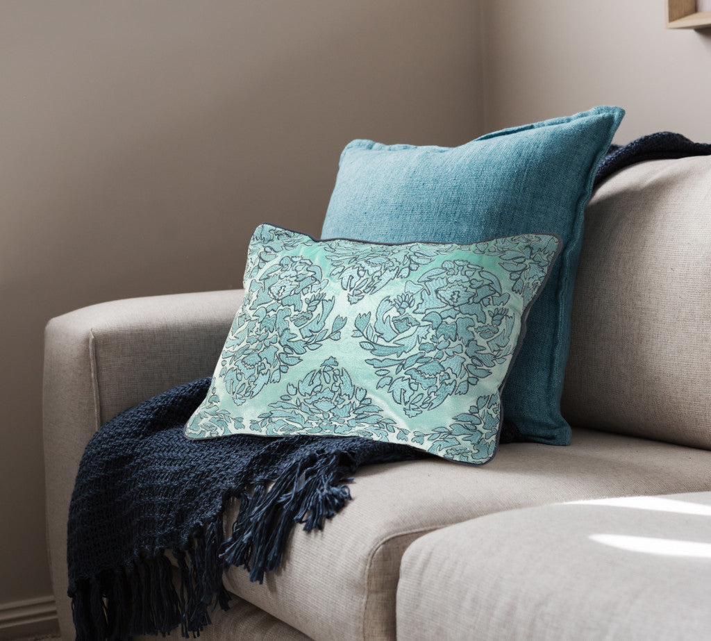 Set Of Two 14" X 20" Blue Abstract Zippered 100% Cotton Throw Pillow